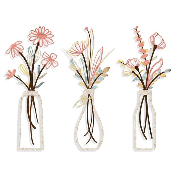 Oubasa 3 Pieces Metal Flowers Wall Arts Decor, Rustic Farmhouse Metal Wall Ornament